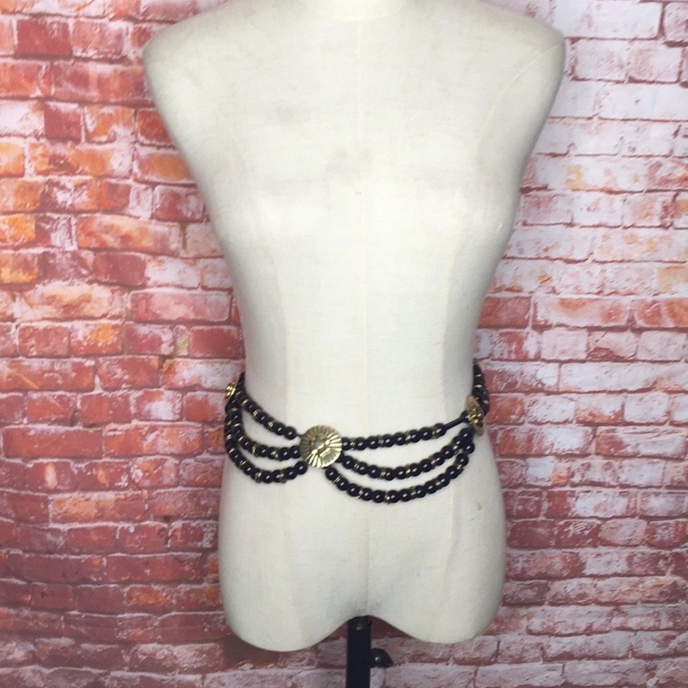 Elegant Black and Gold Boho Beaded Concho Chain Belt